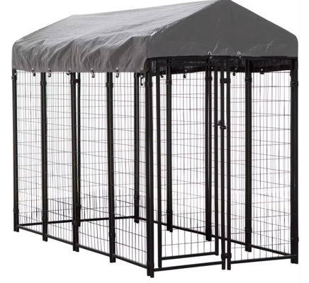 1.5x2M Powder Coated Black Metal Dog Kennel , Welded Wire Fence Dog Kennel