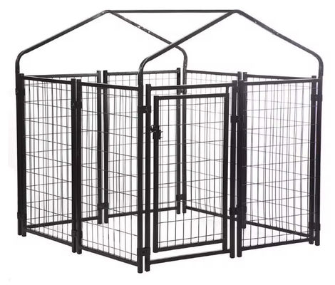 1.5x2M Powder Coated Black Metal Dog Kennel , Welded Wire Fence Dog Kennel