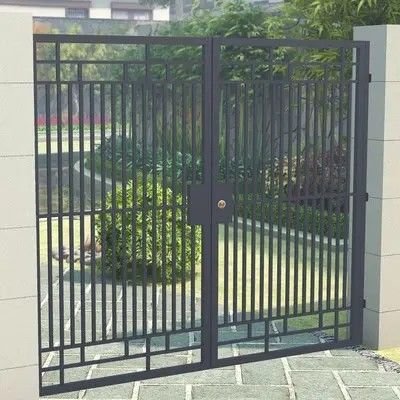 20FT 18FT High Black Steel Tubular Fence Gate Black Wrought Iron Fence Gates