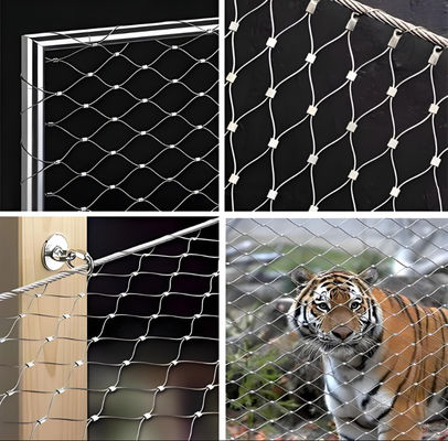 SS316 Woven Flexible Stainless Cable Mesh For Bird Aviary Zoo Enclosure Slope Protection