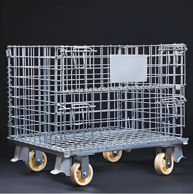 Cajas de almacenamiento de malla de acero plegable con ruedas para uso industrial