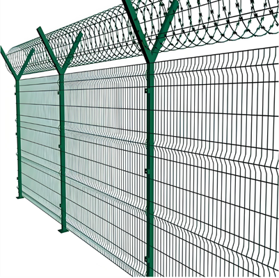 PVC galvanizado revestido de 6 pies de altura 3D curvado V Mesh Panel de cerca de seguridad RAL6005 Verde 50x200mm Sistema antiascenso de agujero